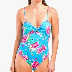 Betsey Johnson Floral Center Front Knot One Piece Swimsuit Siez Small